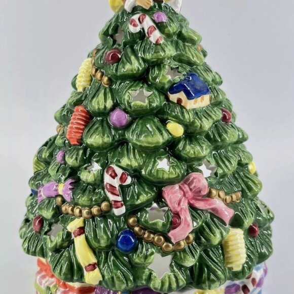 Vintage Spode 6” Christmas Tree Tea Light Candle Holder Hand Painted New In Box - Picture 2 of 3